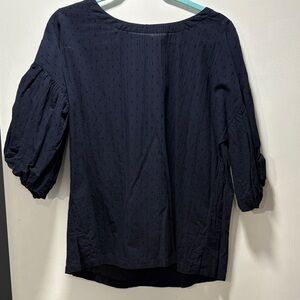 LOFT Navy Blouse with Puff Sleeves